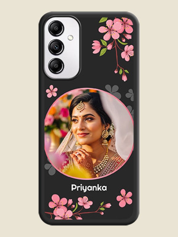 Custom Round Image with Pink Color Floral Design on Photo on Space Black Soft Matte Back Cover - Samsung Galaxy A14