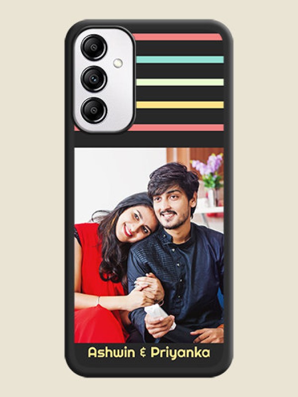 Custom Color Stripes with Photo and Text on Photo on Space Black Soft Matte Mobile Case - Samsung Galaxy A14
