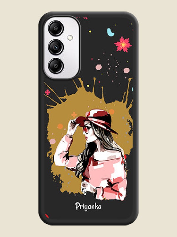Custom Mordern Lady With Color Splash Background With Custom Text On Space Black Personalized Soft Matte Phone Covers -Samsung Galaxy A14