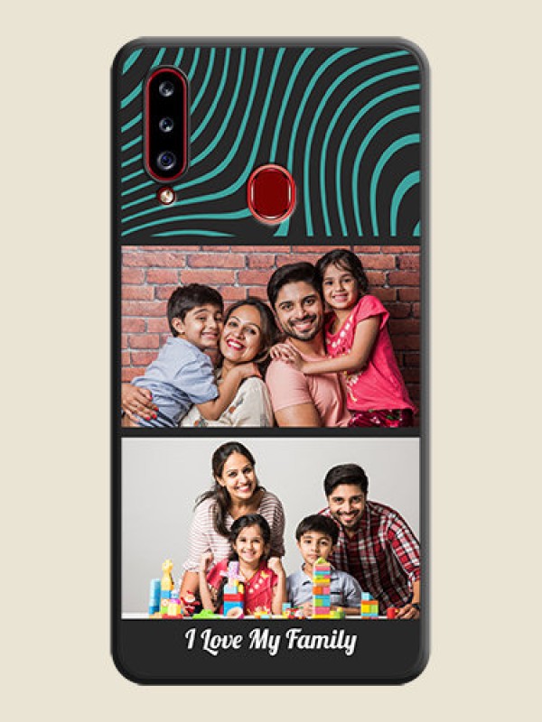 Custom Wave Pattern with 2 Image Holder on Space Black Personalized Soft Matte Phone Covers - Galaxy A20s