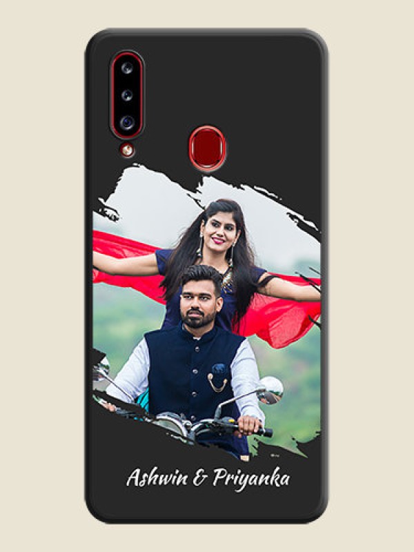 Custom Grunge Brush Strokes on Photo on Space Black Soft Matte Back Cover - Galaxy A20s