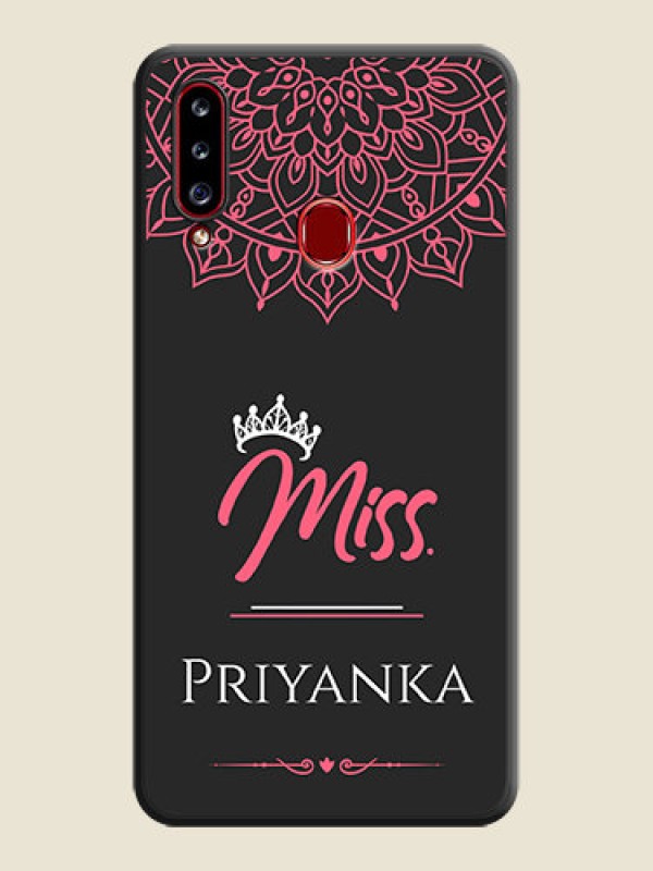 Custom Mrs Name with Floral Design on Space Black Personalized Soft Matte Phone Covers - Galaxy A20s