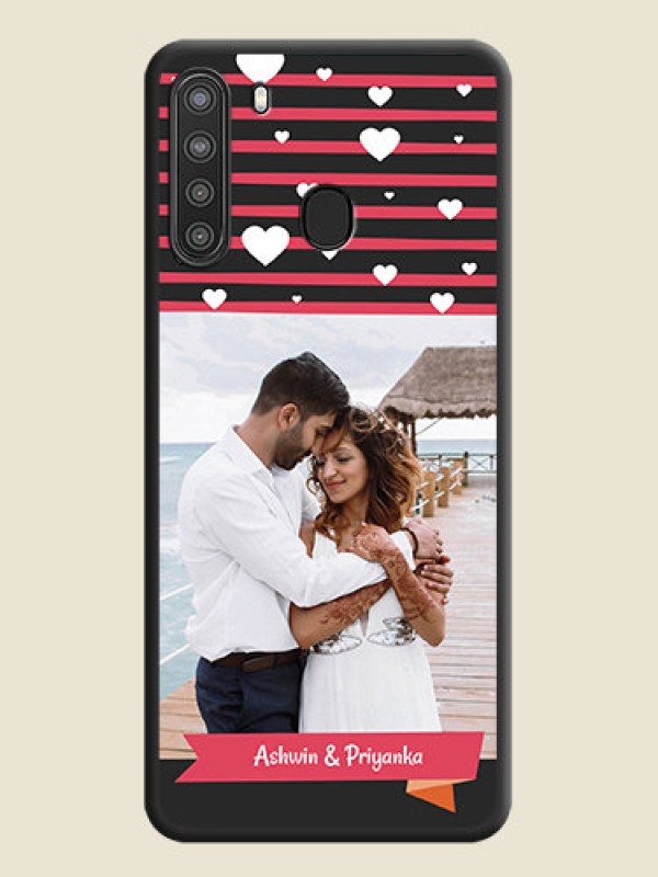 Custom White Color Love Symbols with Pink Lines Pattern on Space Black Custom Soft Matte Phone Cases - Galaxy A21