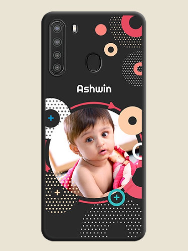 Custom Multicoloured Round Image on Personalised Space Black Soft Matte Cases - Galaxy A21