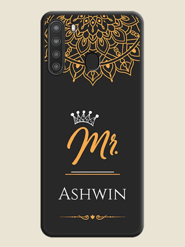 Custom Mr Name with Floral Design  on Personalised Space Black Soft Matte Cases - Galaxy A21