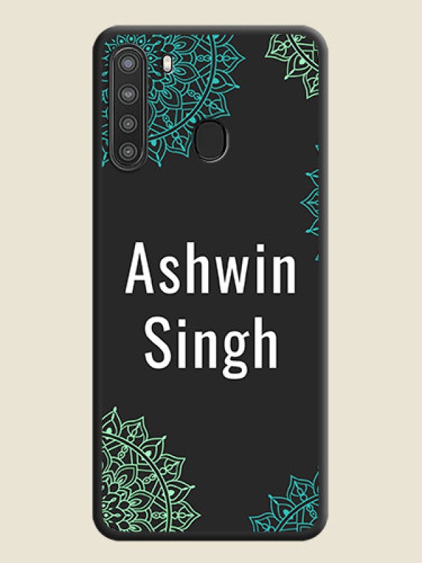 Custom Your Name with Floral Design on Space Black Custom Soft Matte Back Cover - Galaxy A21