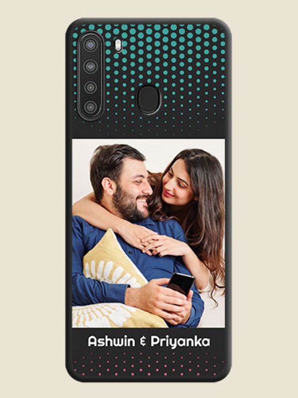 Custom Faded Dots with Grunge Photo Frame and Text on Space Black Custom Soft Matte Phone Cases - Galaxy A21