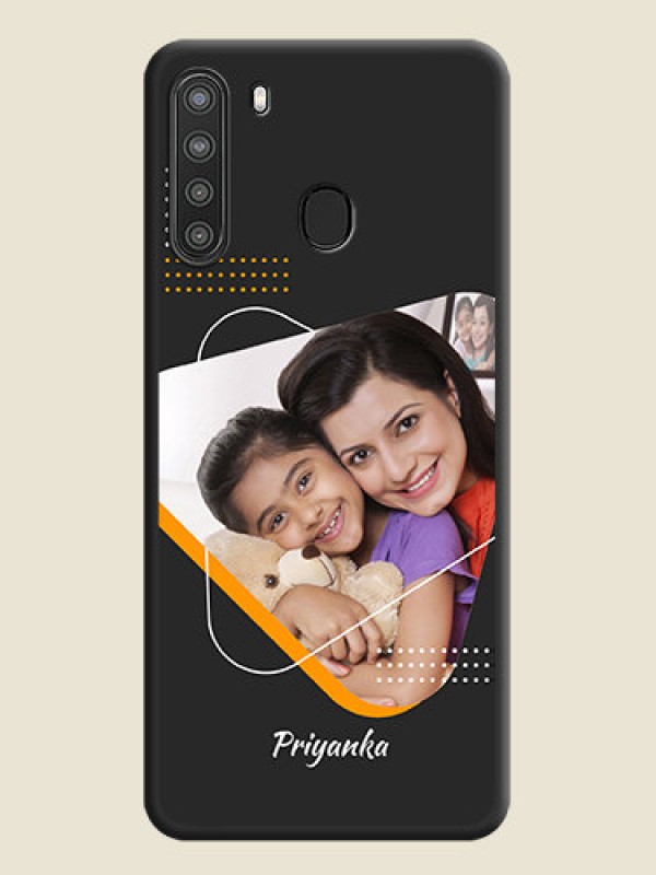 Custom Yellow Triangle on Photo on Space Black Soft Matte Phone Cover - Galaxy A21