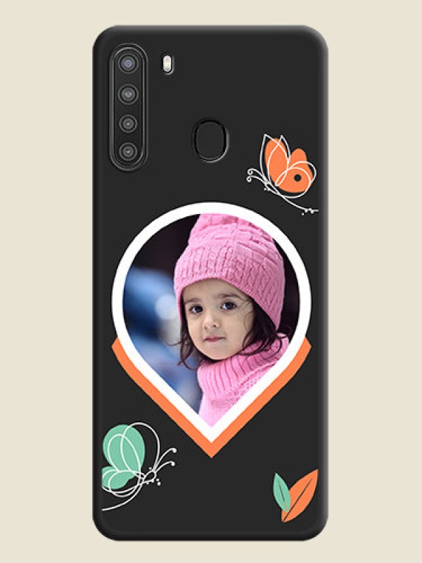 Custom Upload Pic With Simple Butterly Design On Space Black Personalized Soft Matte Phone Covers -Samsung Galaxy A21
