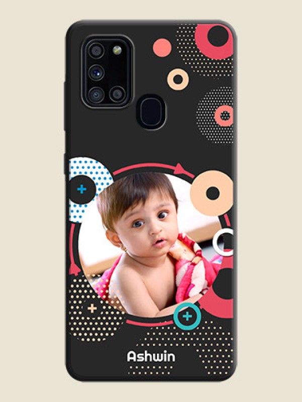Custom Multicoloured Round Image on Personalised Space Black Soft Matte Cases - Galaxy A21S