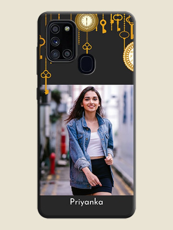 Custom Decorative Design with Text on Space Black Custom Soft Matte Back Cover - Galaxy A21S