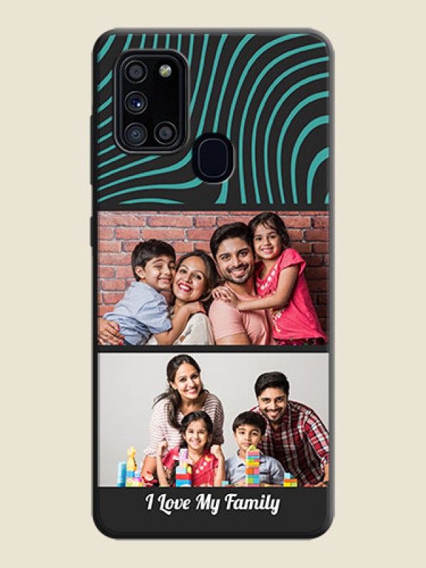 Custom Wave Pattern with 2 Image Holder on Space Black Personalized Soft Matte Phone Covers - Galaxy A21S