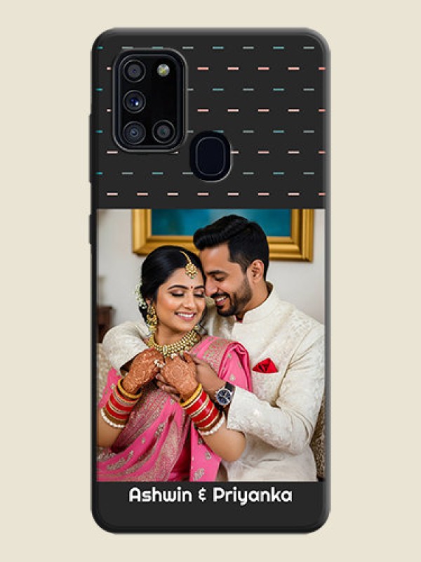 Custom Line Pattern Design with Text on Space Black Custom Soft Matte Phone Back Cover - Galaxy A21S