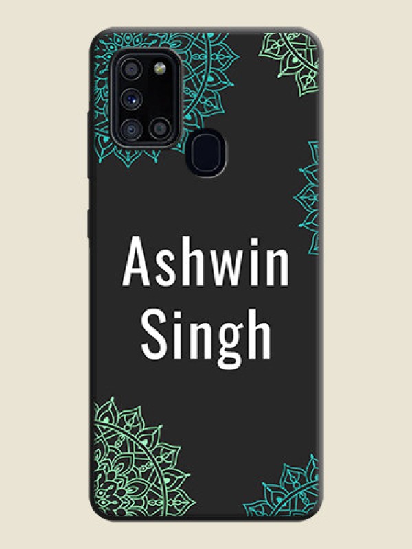Custom Your Name with Floral Design on Space Black Custom Soft Matte Back Cover - Galaxy A21S