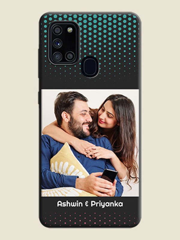 Custom Faded Dots with Grunge Photo Frame and Text on Space Black Custom Soft Matte Phone Cases - Galaxy A21S