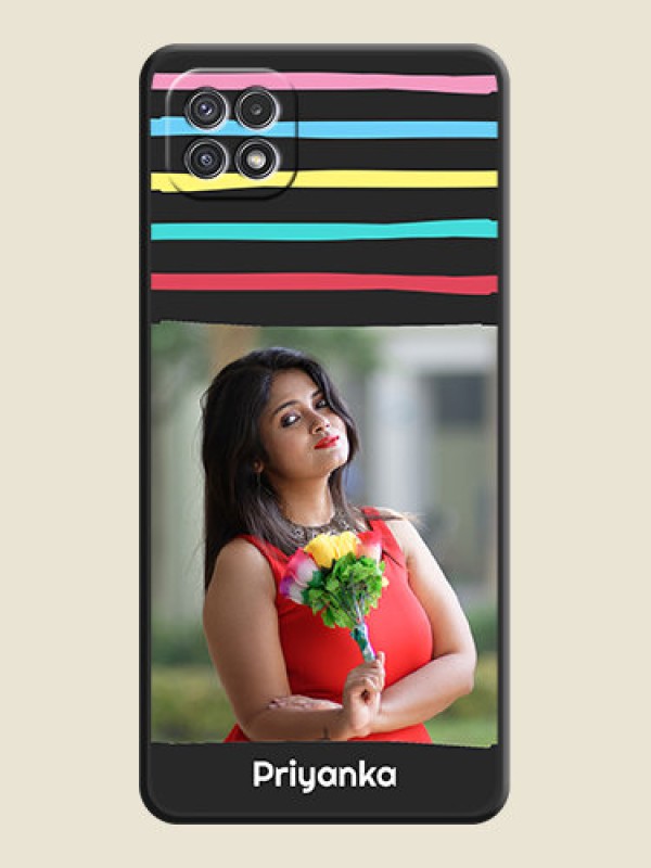 Custom Multicolor Lines with Image on Space Black Personalized Soft Matte Phone Covers - Galaxy A22 5G