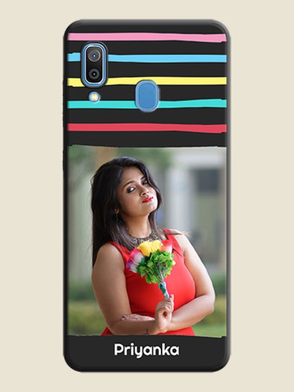 Custom Multicolor Lines with Image on Space Black Personalized Soft Matte Phone Covers - Galaxy A30