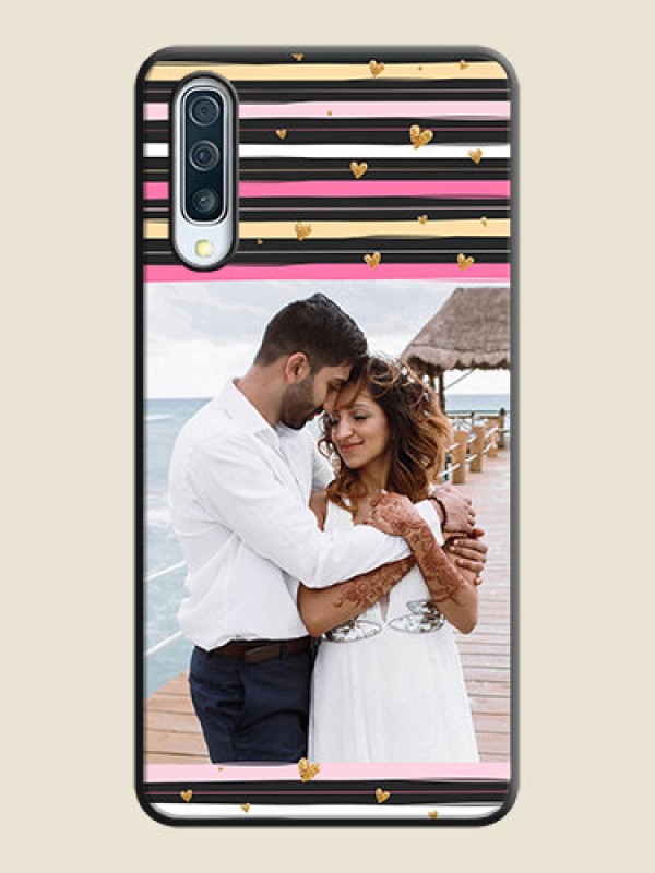 Custom Multicolor Lines and Golden Love Symbols Design - Photo on Space Black Soft Matte Mobile Cover - Galaxy A30S