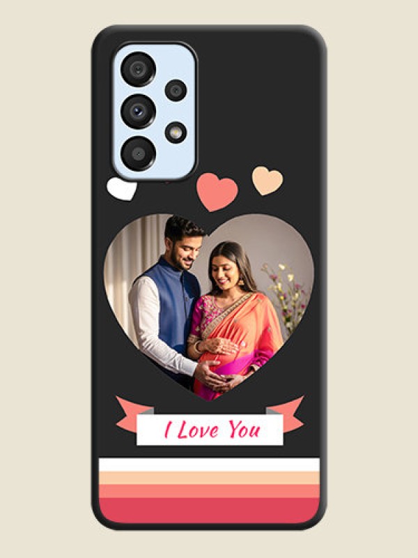Custom Love Shaped Photo with Colorful Stripes on Personalised Space Black Soft Matte Cases - Galaxy A33 5G