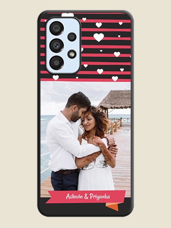 Custom White Color Love Symbols with Pink Lines Pattern on Space Black Custom Soft Matte Phone Cases - Galaxy A33 5G