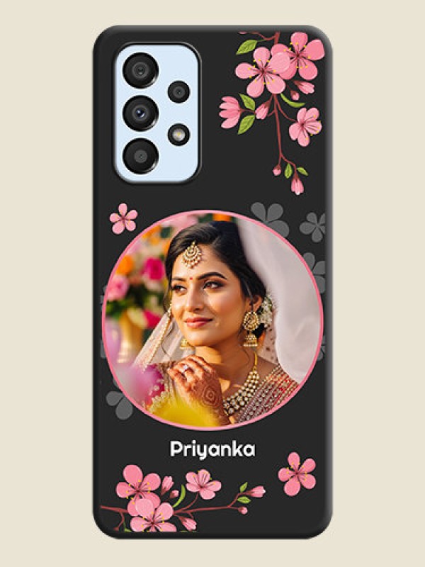 Custom Round Image with Pink Color Floral Design on Photo on Space Black Soft Matte Back Cover - Galaxy A33 5G