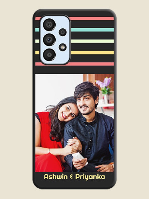 Custom Color Stripes with Photo and Text on Photo on Space Black Soft Matte Mobile Case - Galaxy A33 5G