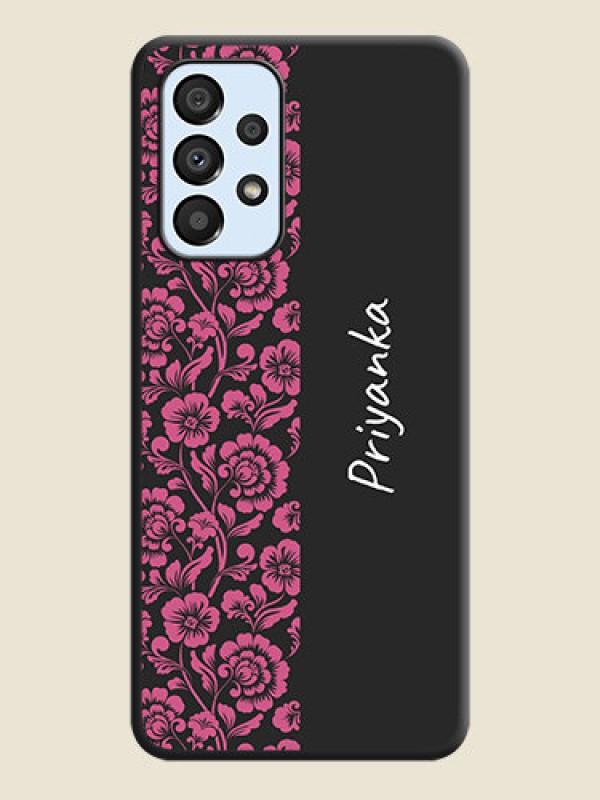 Custom Pink Floral Pattern Design With Custom Text On Space Black Personalized Soft Matte Phone Covers -Samsung Galaxy A33 5G