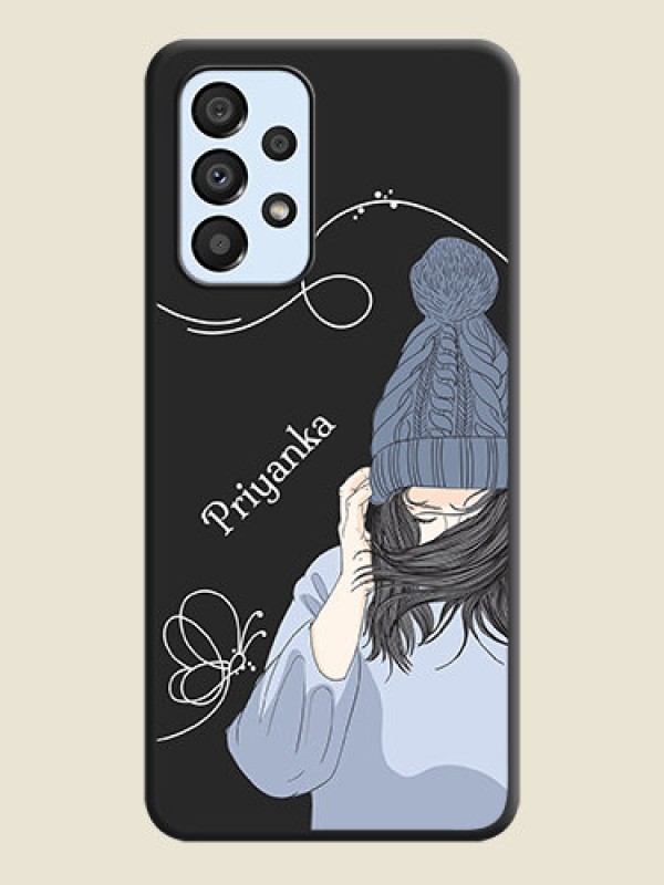 Custom Girl With Blue Winter Outfiit Custom Text Design On Space Black Personalized Soft Matte Phone Covers -Samsung Galaxy A33 5G