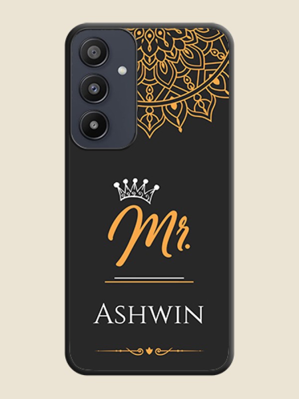 Custom Mr Name with Floral Design on Personalised Space Black Soft Matte Cases - Galaxy A35 5G