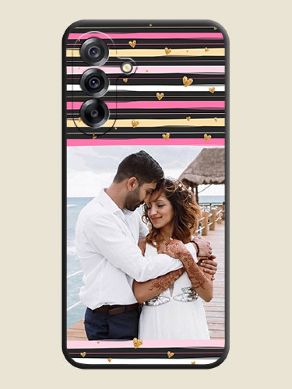 Custom Multicolor Lines and Golden Love Symbols Design on Photo On Space Black Custom Soft Matte Mobile Back Cover - Samsung Galaxy A36 5G