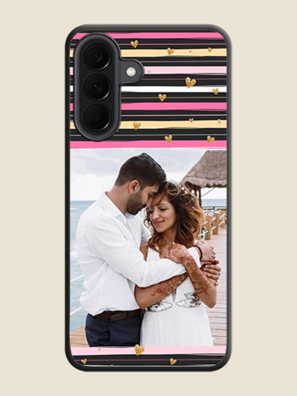 Custom Multicolor Lines and Golden Love Symbols Design on Photo On Space Black Custom Soft Matte Mobile Back Cover - Samsung Galaxy A37 5G