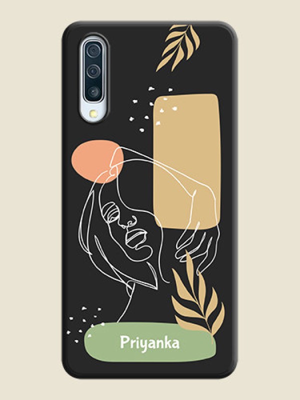Custom Custom Text With Line Art Of Women & Leaves Design On Space Black Personalized Soft Matte Phone Covers -Samsung Galaxy A50