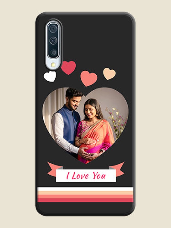 Custom Love Shaped Photo with Colorful Stripes on Personalised Space Black Soft Matte Cases - Galaxy A50S