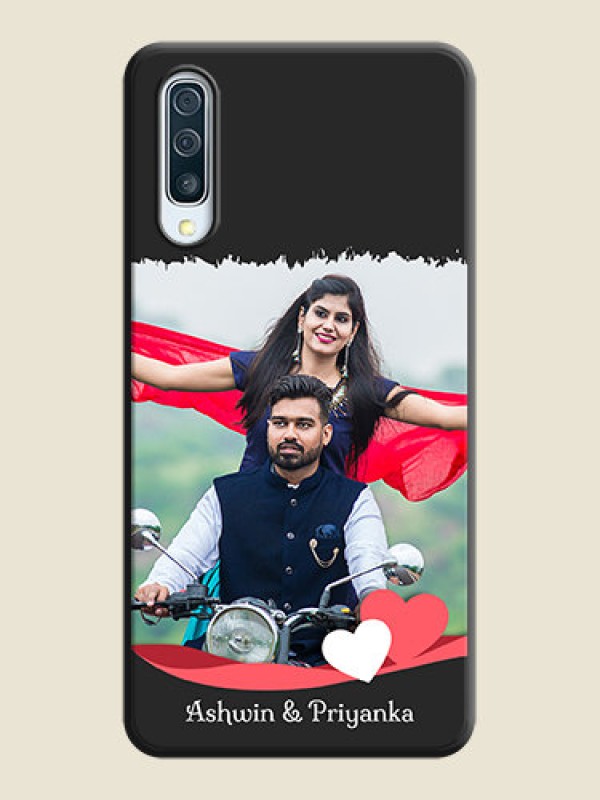 Custom Pink Color Love Shaped Ribbon Design with Text on Space Black Custom Soft Matte Phone Back Cover - Galaxy A50S