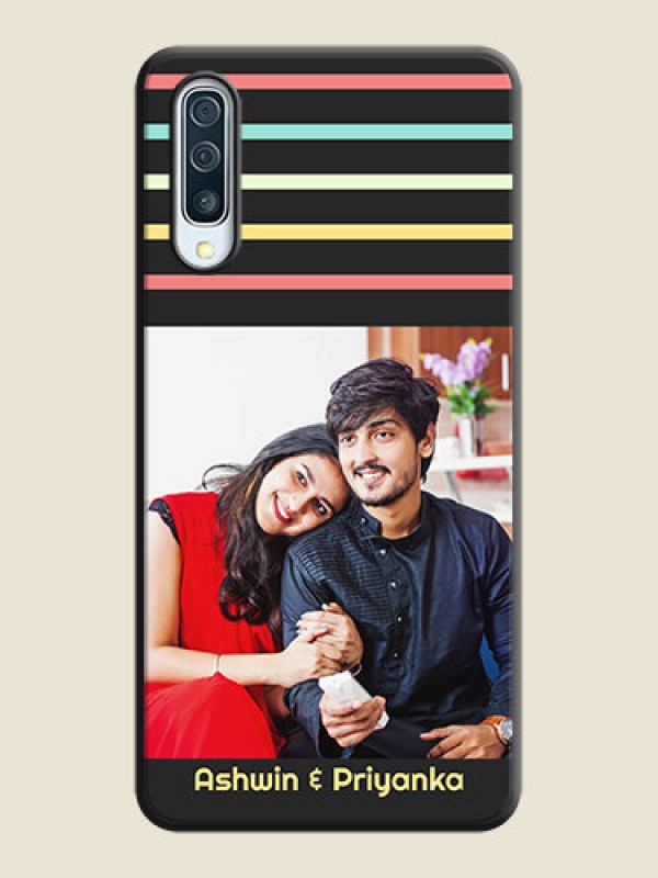 Custom Color Stripes with Photo and Text - Photo on Space Black Soft Matte Mobile Case - Galaxy A50S