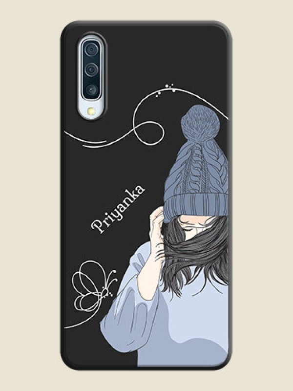 Custom Girl With Blue Winter Outfiit Custom Text Design On Space Black Personalized Soft Matte Phone Covers -Samsung Galaxy A50S