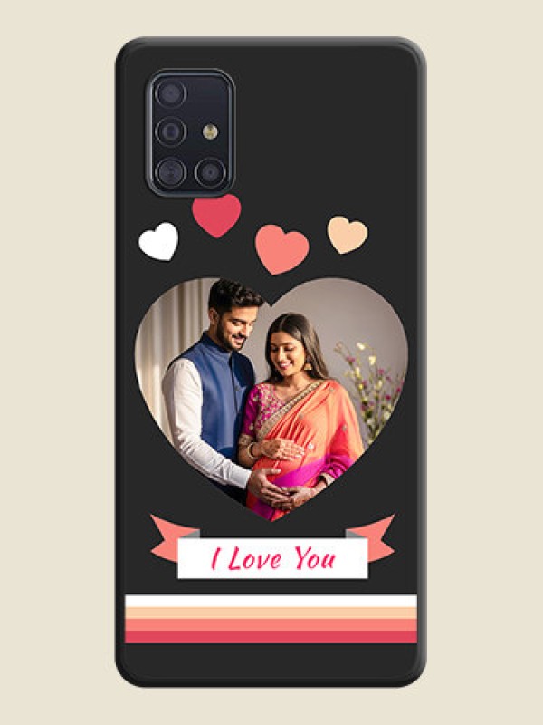 Custom Love Shaped Photo with Colorful Stripes on Personalised Space Black Soft Matte Cases - Galaxy A51