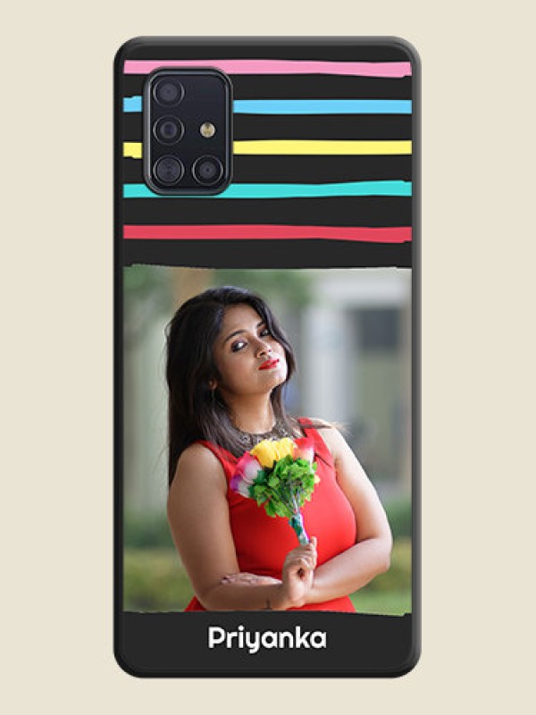 Custom Multicolor Lines with Image on Space Black Personalized Soft Matte Phone Covers - Galaxy A51