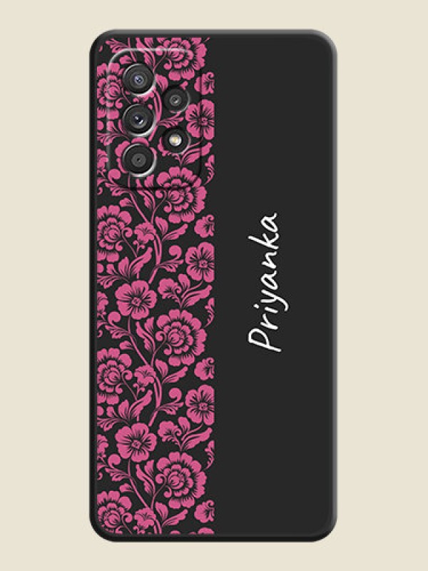 Custom Pink Floral Pattern Design With Custom Text On Space Black Personalized Soft Matte Phone Covers -Samsung Galaxy A52