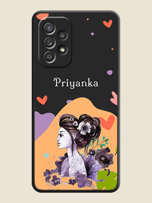 Custom Namecase For Her With Fancy Lady Image On Space Black Personalized Soft Matte Phone Covers -Samsung Galaxy A52S 5G