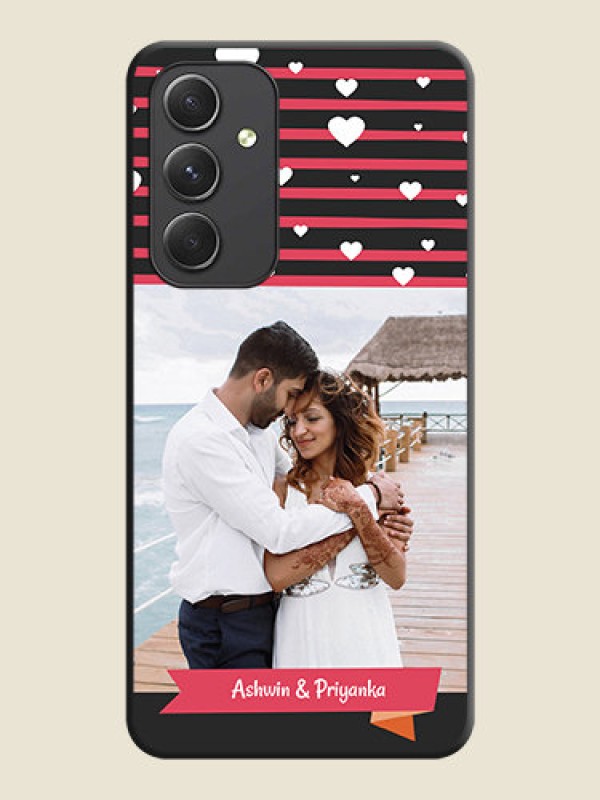 Custom White Color Love Symbols with Pink Lines Pattern on Space Black Custom Soft Matte Phone Cases - Galaxy A54 5G