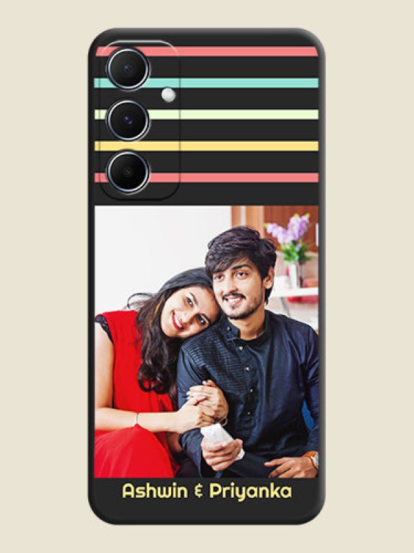 Custom Color Stripes with Photo and Text - Photo on Space Black Soft Matte Mobile Case - Galaxy A55 5G