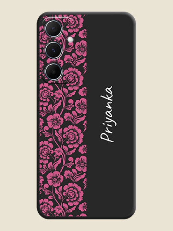 Custom Pink Floral Pattern Design With Custom Text On Space Black Personalized Soft Matte Phone Covers - Galaxy A55 5G