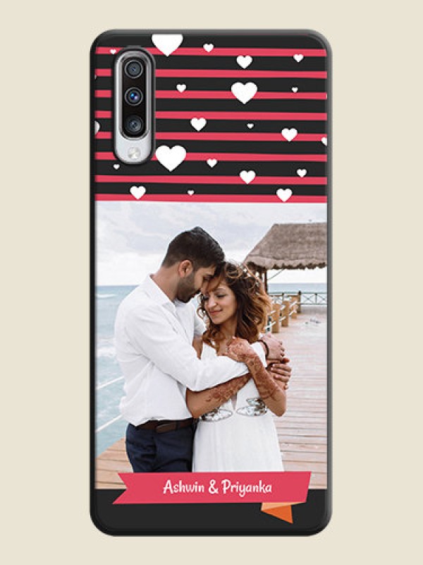 Custom White Color Love Symbols with Pink Lines Pattern on Space Black Custom Soft Matte Phone Cases - Galaxy A70