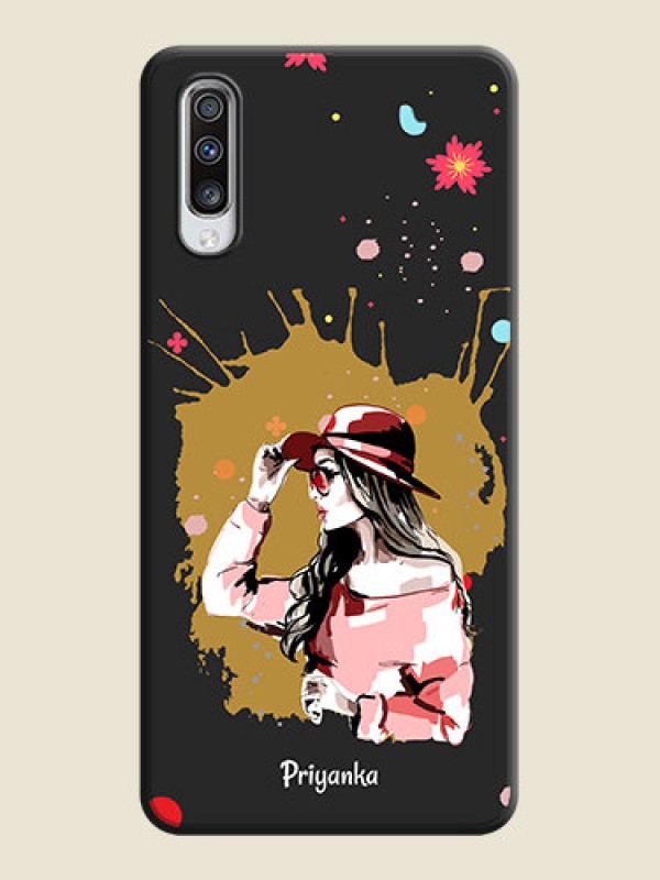 Custom Mordern Lady With Color Splash Background With Custom Text On Space Black Personalized Soft Matte Phone Covers -Samsung Galaxy A70S