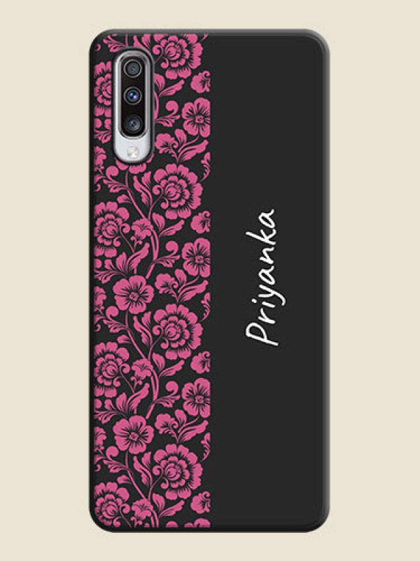 Custom Pink Floral Pattern Design With Custom Text On Space Black Personalized Soft Matte Phone Covers -Samsung Galaxy A70S
