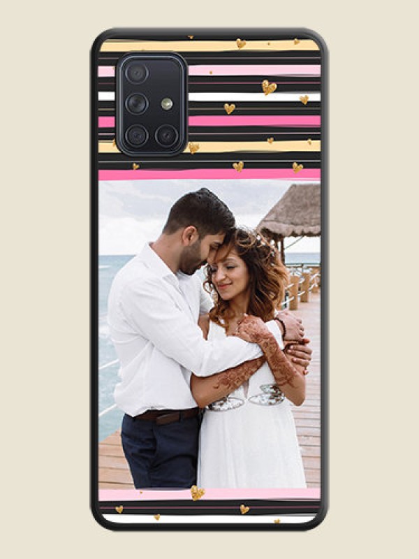 Custom Multicolor Lines and Golden Love Symbols Design on Photo on Space Black Soft Matte Mobile Cover - Galaxy A71