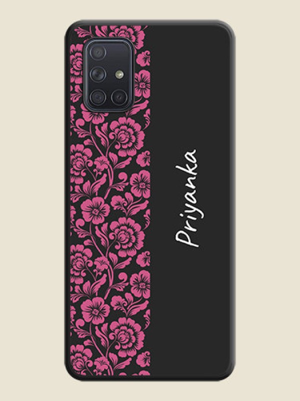 Custom Pink Floral Pattern Design With Custom Text On Space Black Personalized Soft Matte Phone Covers -Samsung Galaxy A71