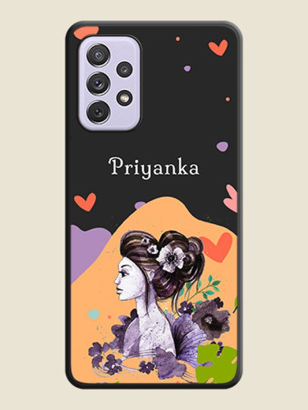 Custom Namecase For Her With Fancy Lady Image On Space Black Personalized Soft Matte Phone Covers -Samsung Galaxy A72