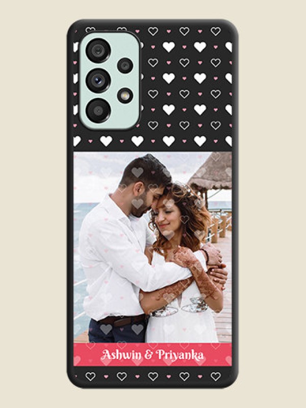 Custom White Color Love Symbols with Text Design on Photo on Space Black Soft Matte Phone Cover - Galaxy A73 5G